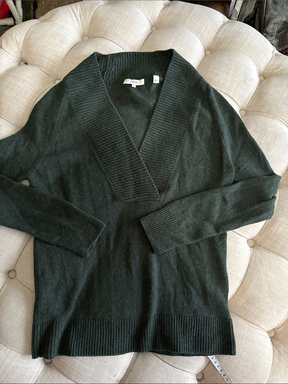 Vince Deep V-Neck Forest Green Knit Sweater